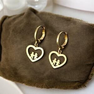 NEW 18K yellow gold plated mother mom children heart drop earrings jewelry B23